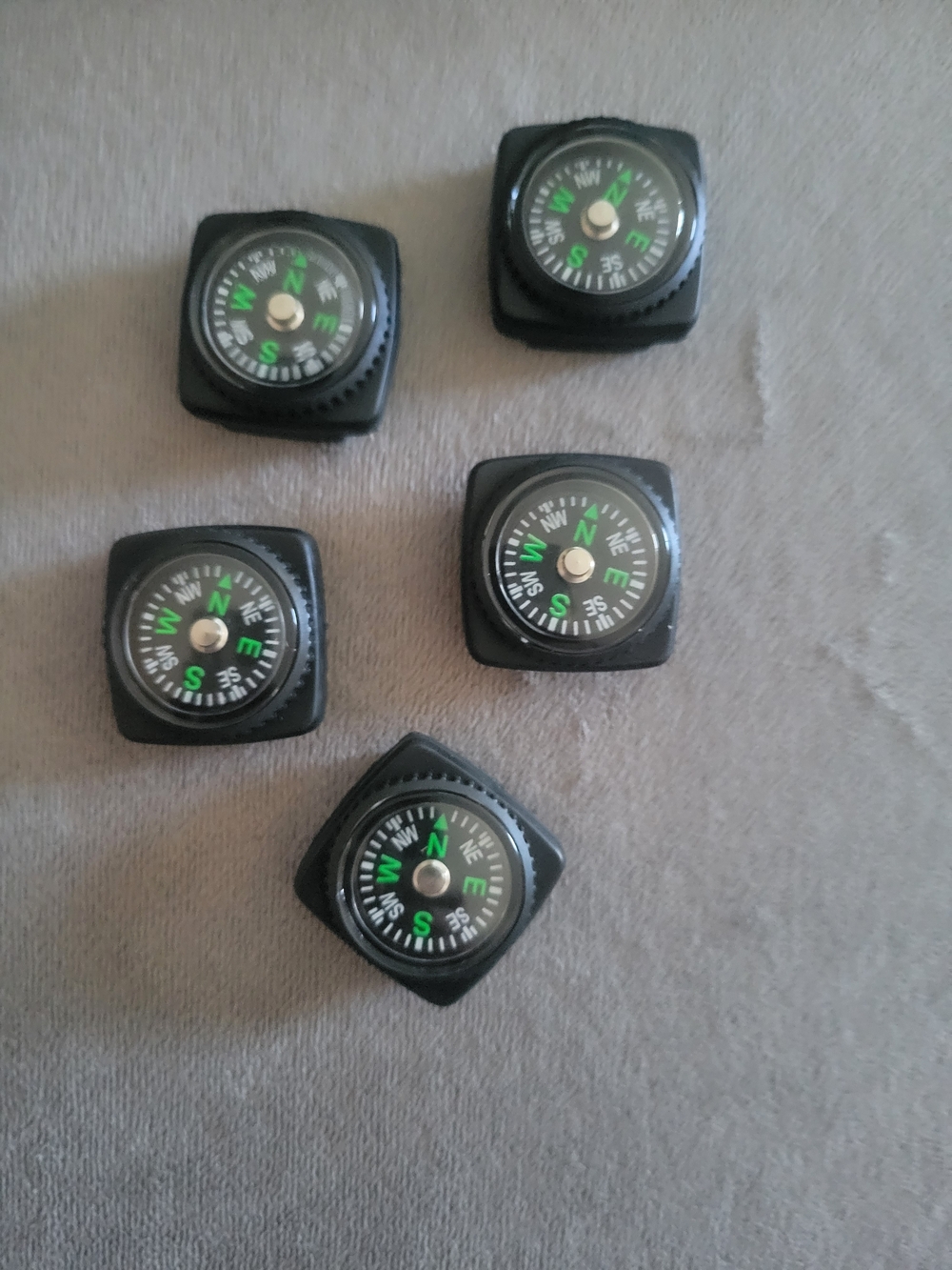 Mini Magnetic Compasses - Black with Green Dial (Set of 5)